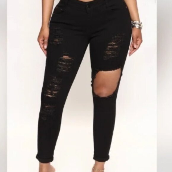 Fashion Nova I Distressed Booty Lifter Ankle Jeans - Black Size 3 - Picture 3 of 3